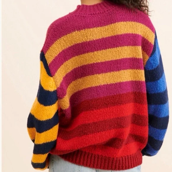 Luna Colorful Colorful 
Stripes Sweater 
W/ balloon sleeves 
NWOT
Color- multi - Picture 4 of 10